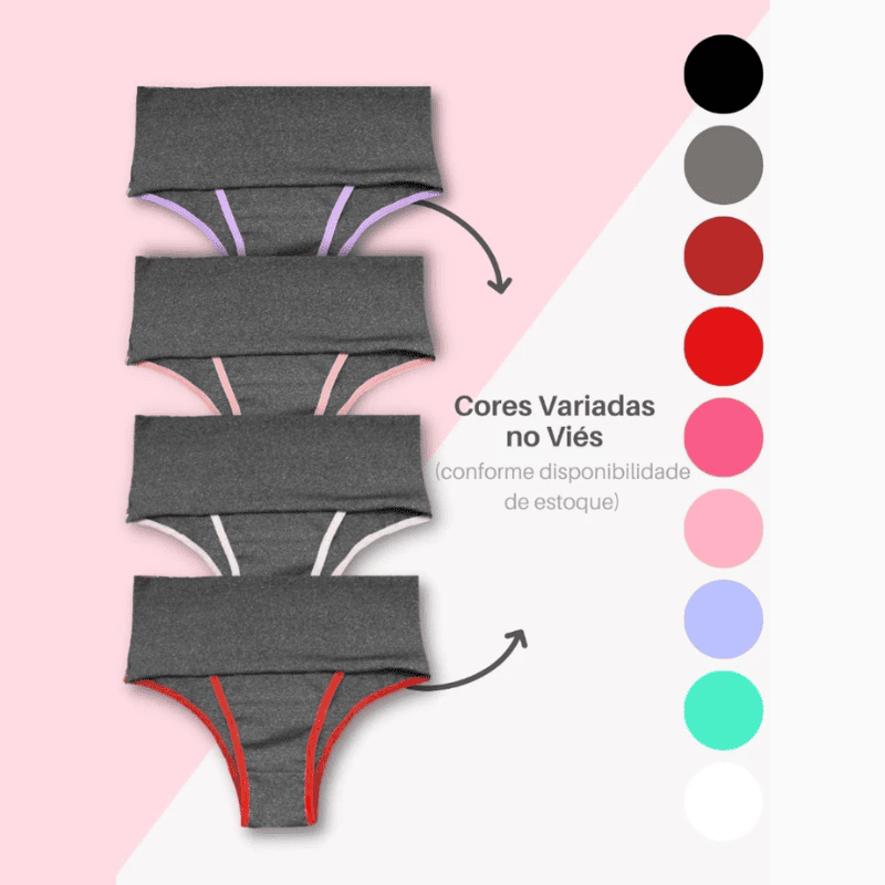 Kit Calcinhas Cintura Alta FitBelle [A Prova de Vazamentos]