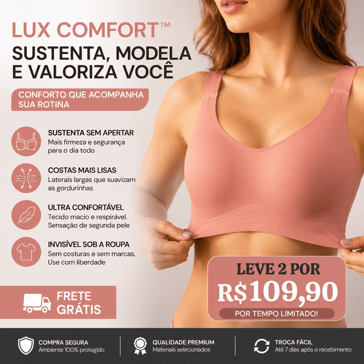 Sutiã Lux Comfort Sem Costura - Sustentação e Modelagem Perfeita [Compre 1 & Leve 2] + BRINDES