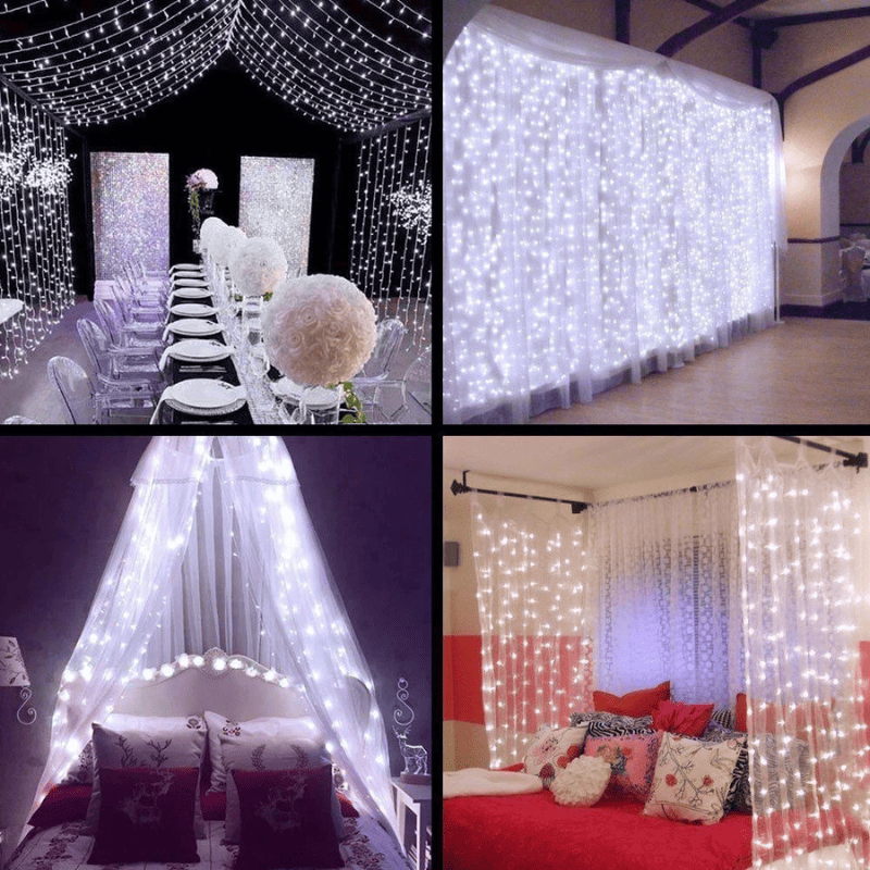 Cortina de LED Natalina 300 Luzes – 8 Efeitos Mágicos de Iluminação