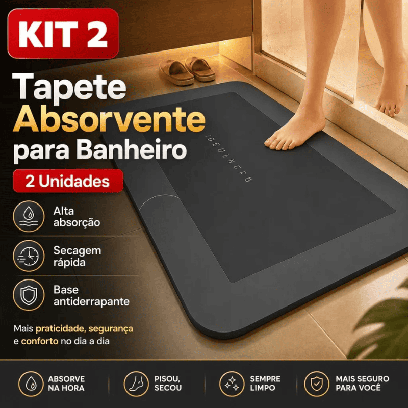 Tapete de Banheiro Premium HydraMat™ – Tecnologia 4 Camadas com Secagem Instantânea