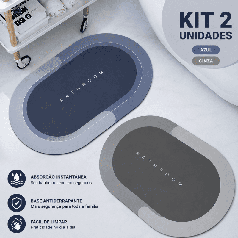 Tapete de Banheiro Premium HydraMat™ – Tecnologia 4 Camadas com Secagem Instantânea