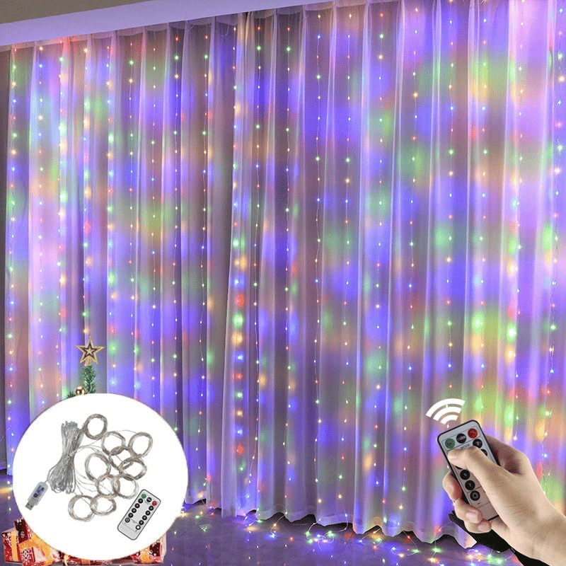 Cortina de LED Natalina 300 Luzes – 8 Efeitos Mágicos de Iluminação