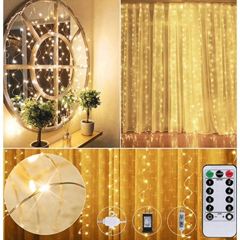 Cortina de LED Natalina 300 Luzes – 8 Efeitos Mágicos de Iluminação