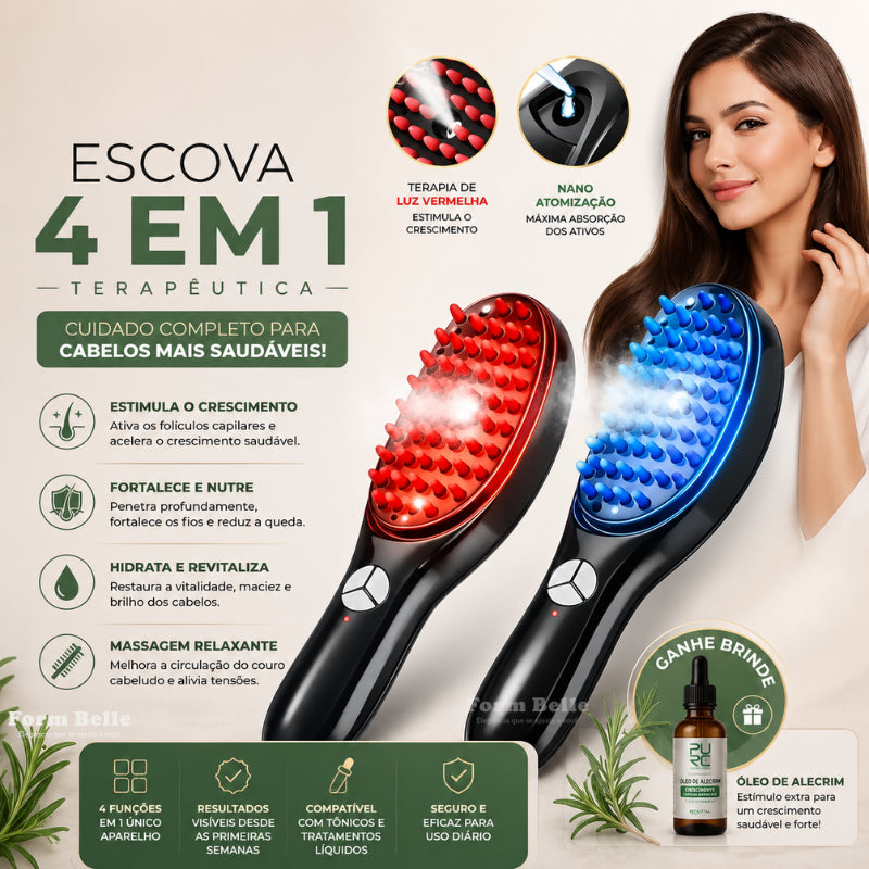Escova Massageadora BelleHair™ - Crescimento Capilar Intensivo + Brinde
