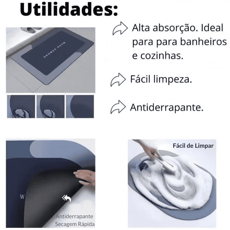 Tapete de Banheiro Premium HydraMat™ – Tecnologia 4 Camadas com Secagem Instantânea