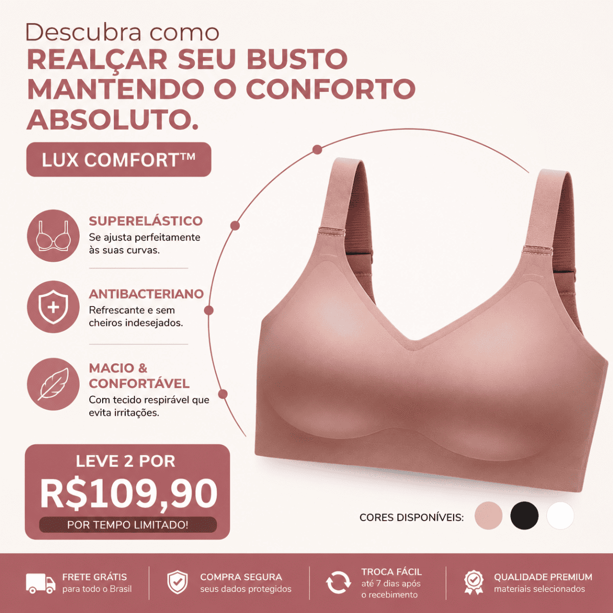 Sutiã Lux Comfort Sem Costura - Sustentação e Modelagem Perfeita [Compre 1 & Leve 2] + BRINDES