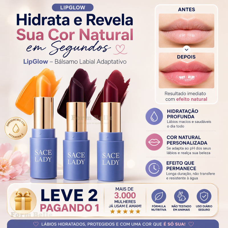 LipGlow – Bálsamo Adaptativo com Hidratação e Cor Natural Personalizada [Compre 1 & Leve 2]