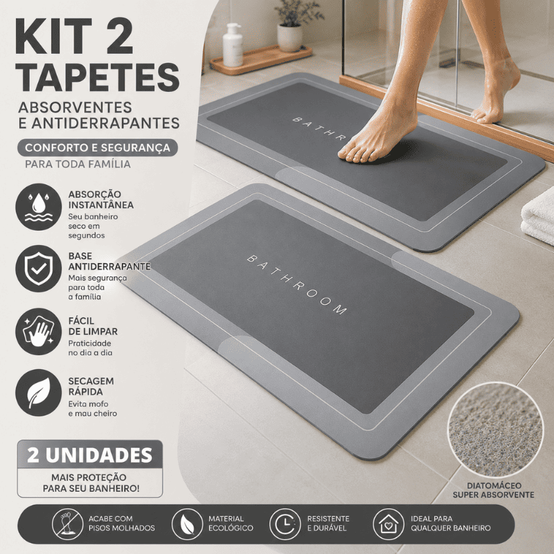 Tapete de Banheiro Premium HydraMat™ – Tecnologia 4 Camadas com Secagem Instantânea