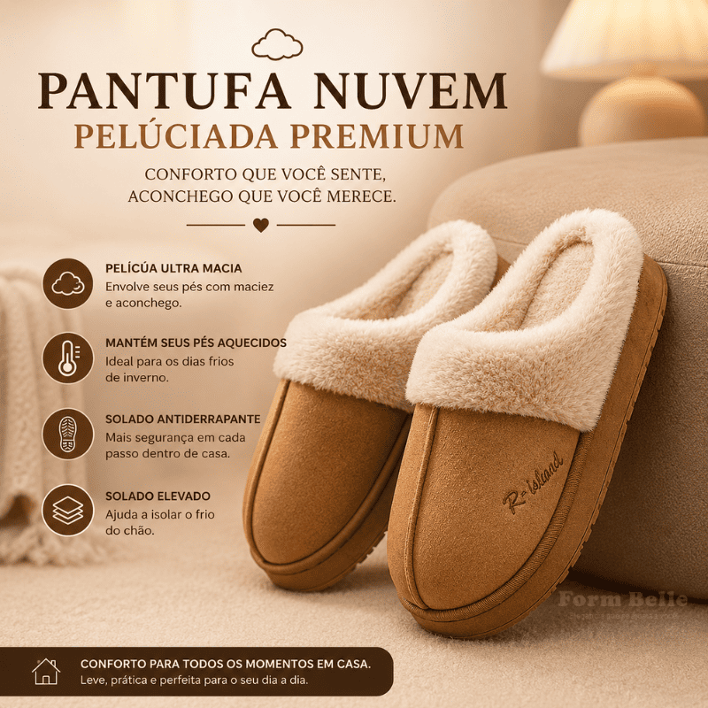 Pantufa Nuvem Peluciada de Inverno Premium – Conforto Que Aquece Seus Pés