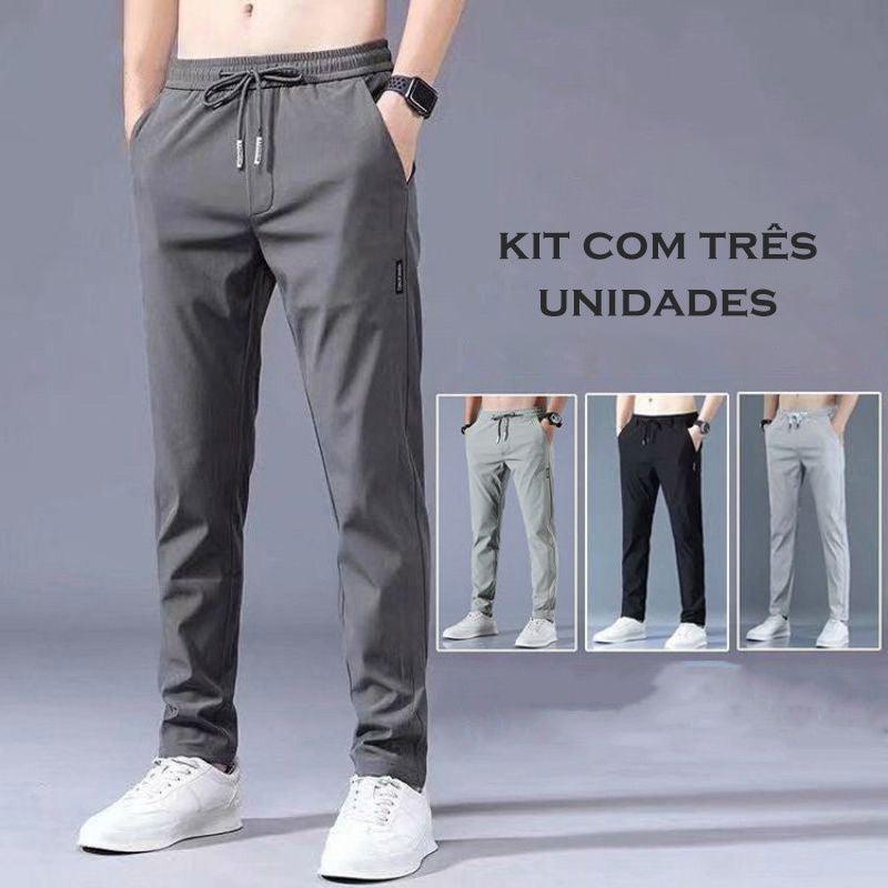 Calças Unissex Stronger em Seda Gelo / Kit com 3 Unidades (Preto, Cinza, Verde)
